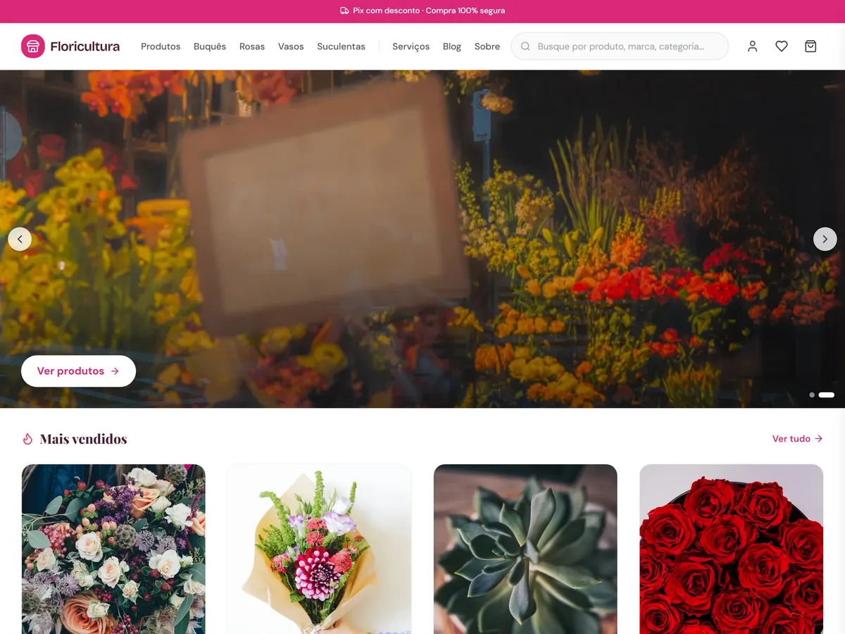 Print da loja de exemplo do tema Floricultura
