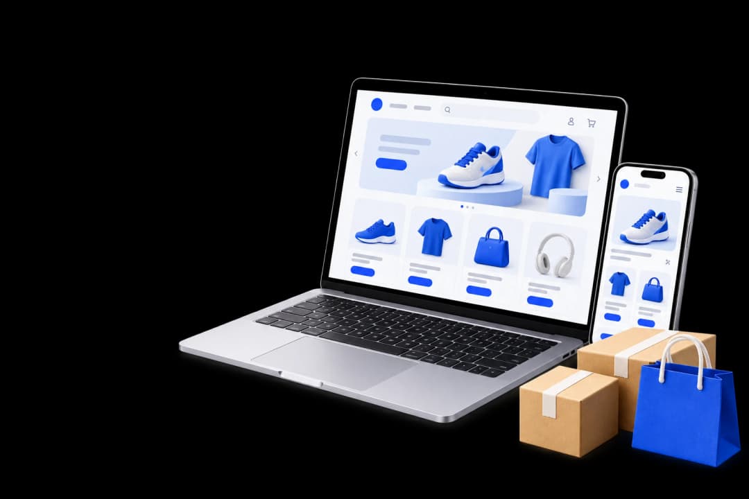 Loja online pronta, aberta no notebook e no celular